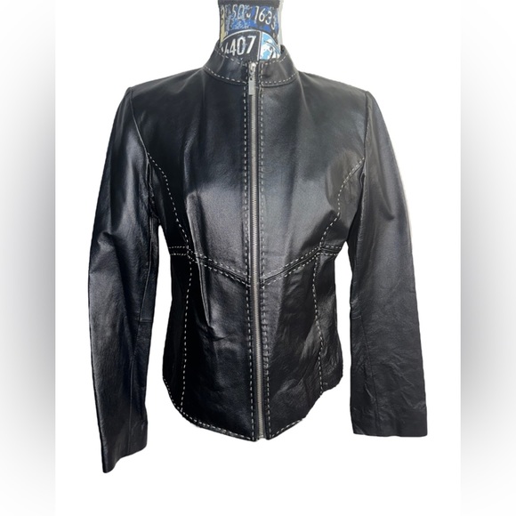 Pamela McCoy Collections Women’s Black Leather Jacket Lined w/ Stitching - Sz M - Picture 6 of 6